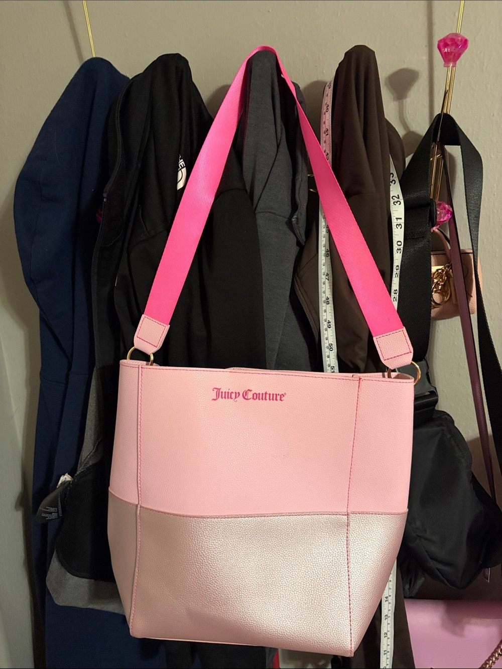 Juicy Couture Pink Two-Tone Shoulder Tote with Hot Pink Strap